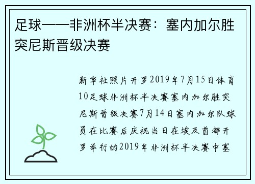 足球——非洲杯半决赛：塞内加尔胜突尼斯晋级决赛