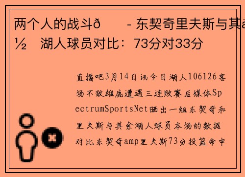 两个人的战斗😭 东契奇里夫斯与其余湖人球员对比：73分对33分