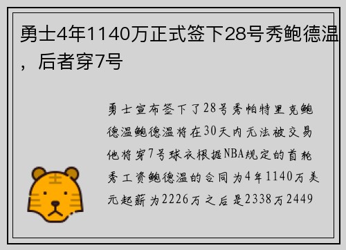 勇士4年1140万正式签下28号秀鲍德温，后者穿7号